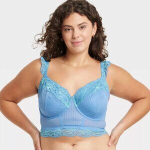 NWT Women's Lace and Mesh Corset - Auden Blue Twilight/Extra Lime